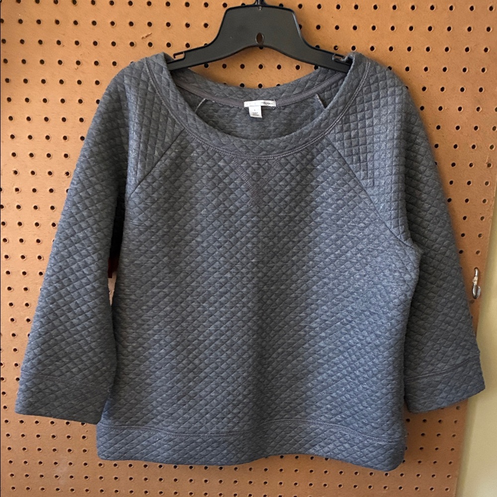 Halogen Gray Quilted Crew Neck Sweater